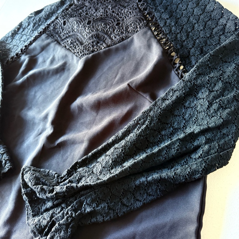 SHEIN Women’s Large Long Sleeve Blouse‎ Black Lace Cottage Witchy Renaissance - Picture 2 of 9